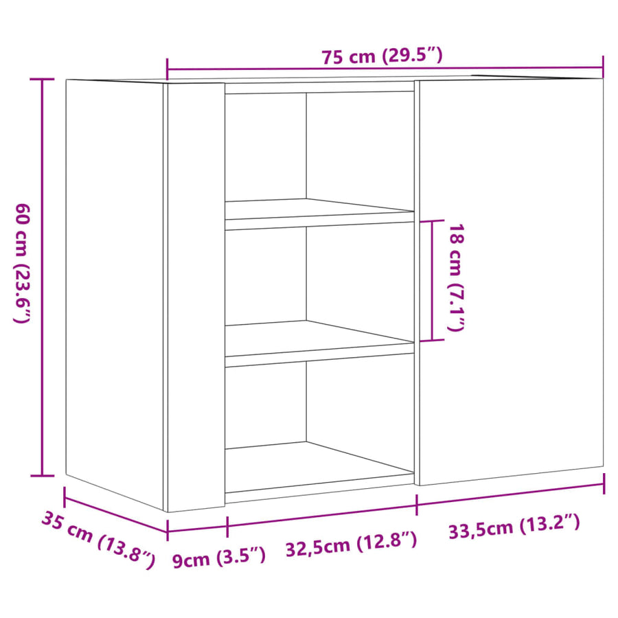 Wandkast 75x35x60 cm bewerkt hout bruin eikenkleurig