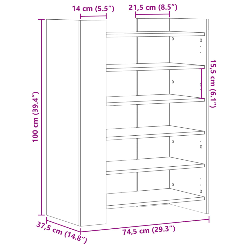 Schoenenkast 74,5x37,5x100 cm bewerkt hout zwart