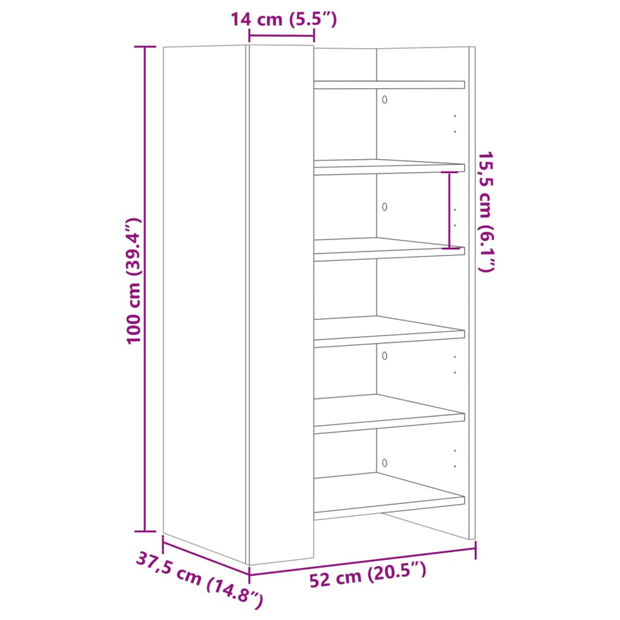 Schoenenkast 52x37,5x100 cm bewerkt hout wit