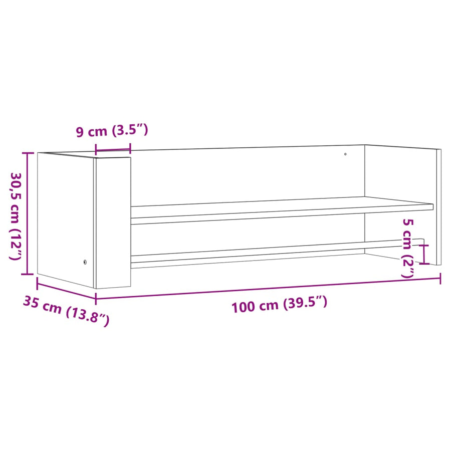Wandschap 100x35x30,5 cm bewerkt hout bruin eikenkleurig