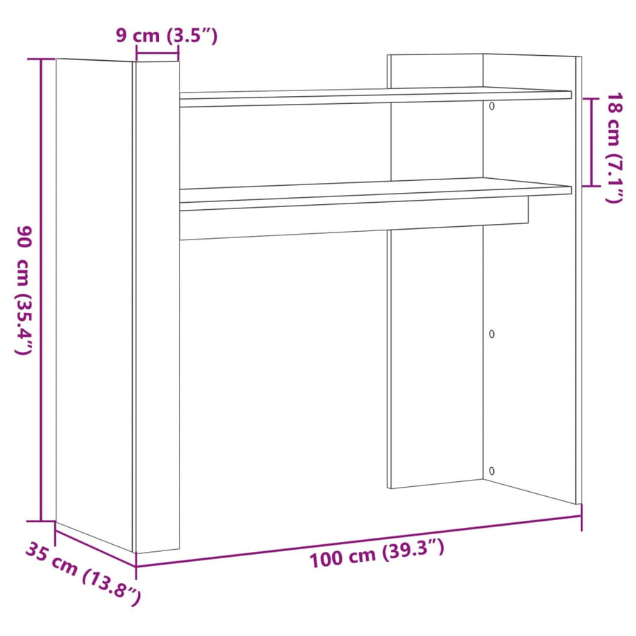 Wandtafel 100x35x90 cm bewerkt hout betongrijs