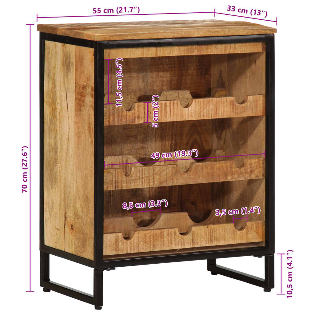 Wijnrek voor 9 flessen 55x33x70 cm massief mangohout