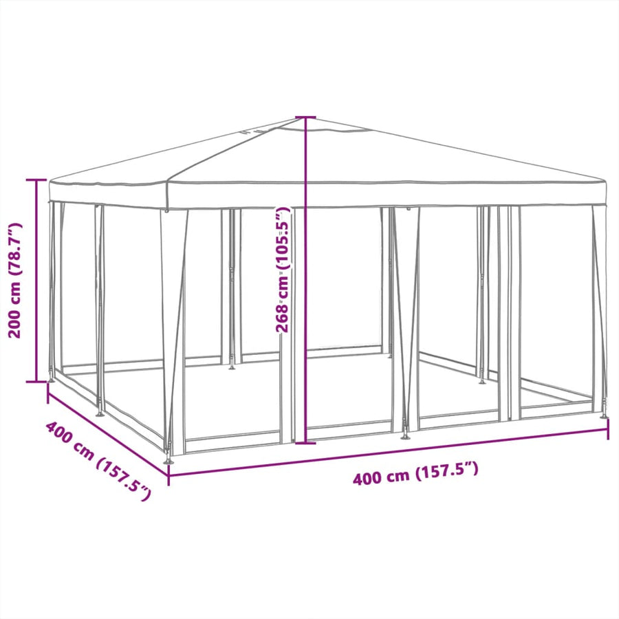 Partytent met 8 mesh zijwanden 4x4 m HDPE wit