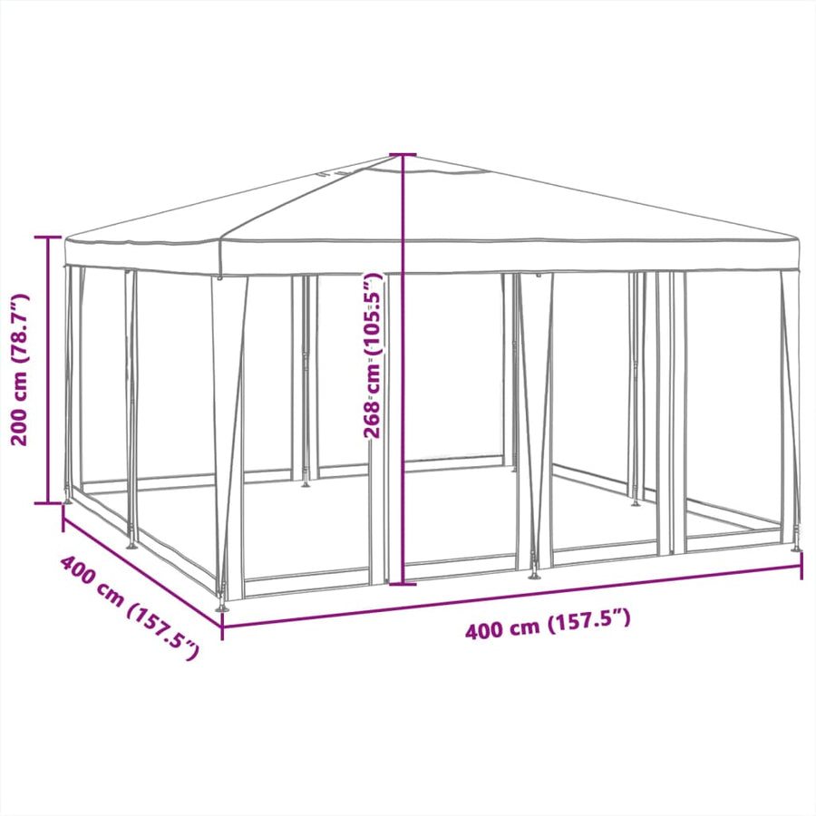 Partytent met 8 mesh zijwanden 4x4 m HDPE blauw