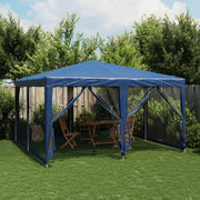 Partytent 4x4 m HDPE blauw met 8 mesh zijwanden