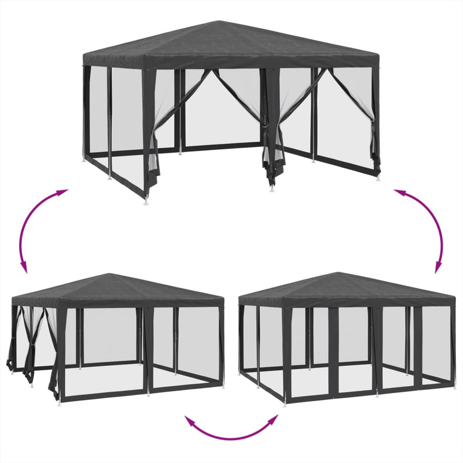 Partytent met 8 mesh zijwanden 4x4 m HDPE antracietkleurig