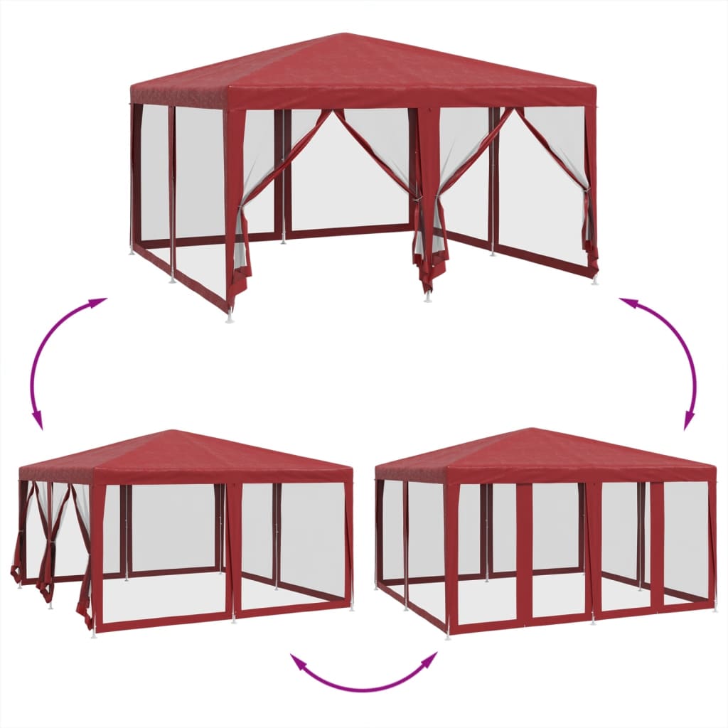 Partytent met 8 mesh zijwanden 4x4 m HDPE rood