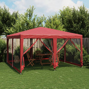 Partytent 4x4 m HDPE rood met 8 mesh zijwanden