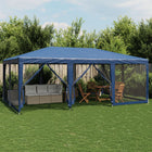 Partytent 6x4 m HDPE blauw met 10 mesh zijwanden
