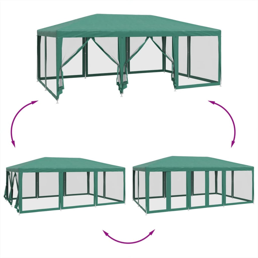 Partytent met 10 mesh zijwanden 6x4 m HDPE groen