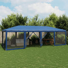 Partytent 8x4 m HDPE blauw met 12 mesh zijwanden
