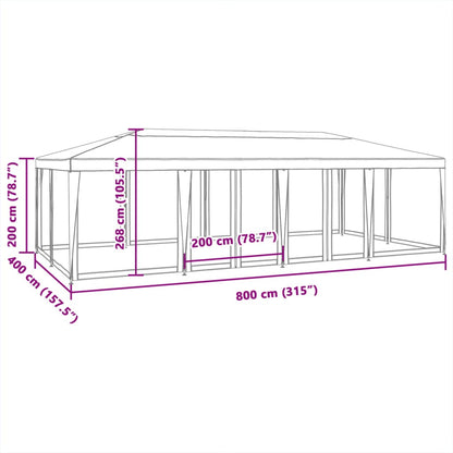 Partytent met 12 mesh zijwanden 8x4 m HDPE rood