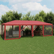 Partytent 8x4 m HDPE rood met 12 mesh zijwanden