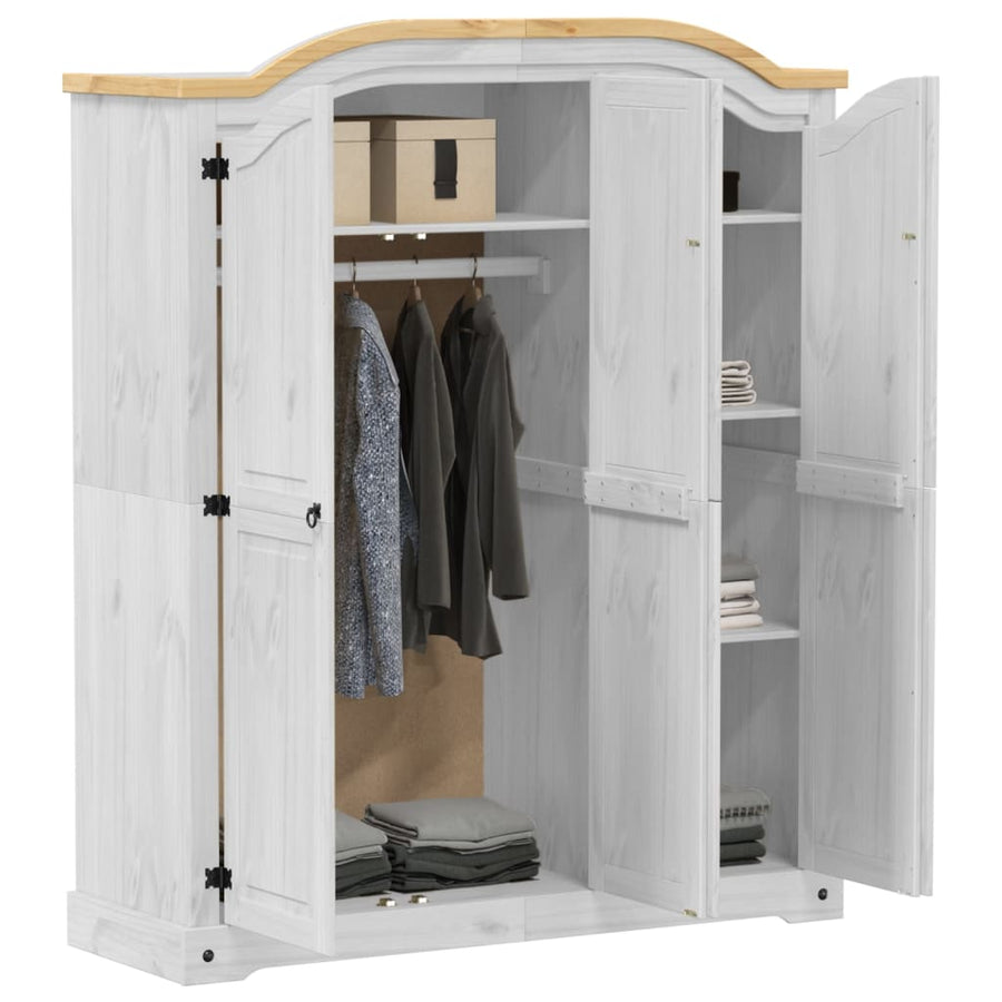 Kledingkast Corona wit 151,5x52x186 cm massief grenenhout