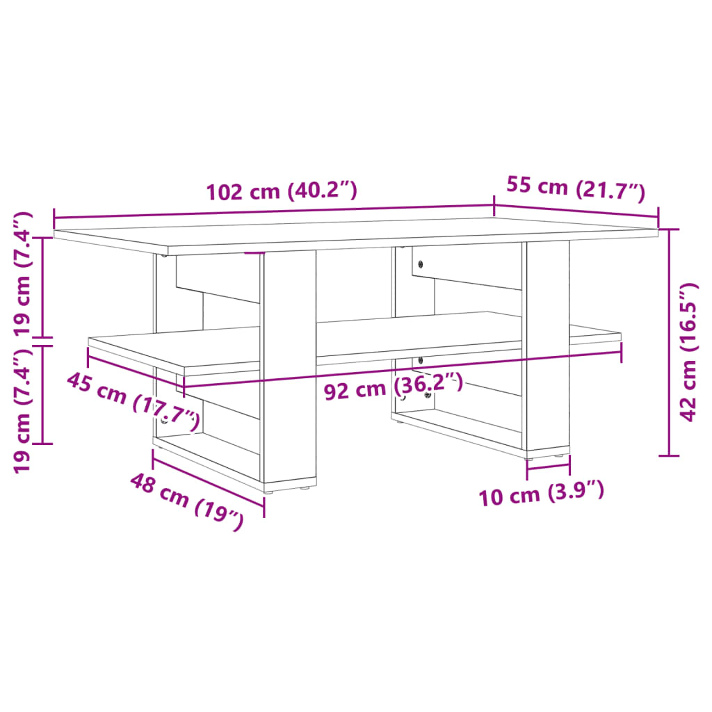 Salontafel 102x50x45 cm bewerkt hout zwart