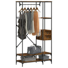 Clothing rack with shelves treated wood smoked oak color