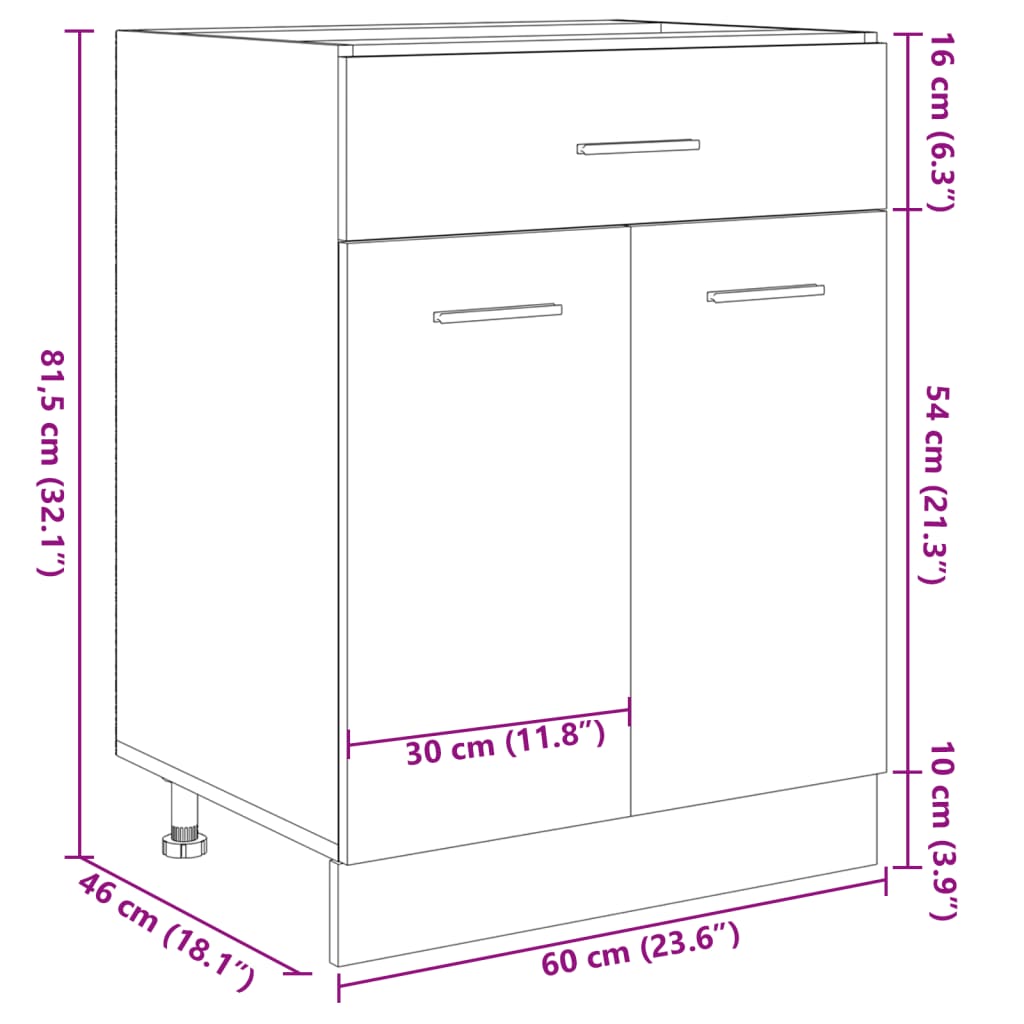 Onderkast met lade 60x46x81,5 cm spaanplaat sonoma eikenkleurig