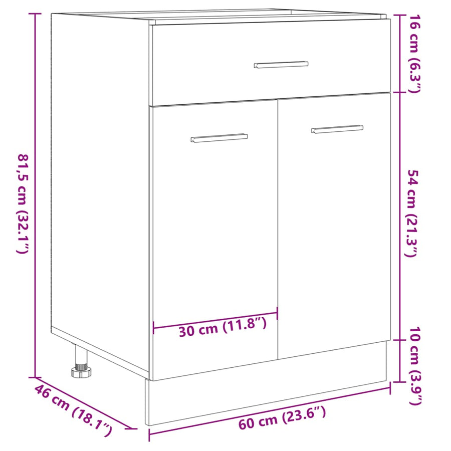 Onderkast met lade 60x46x81,5 cm spaanplaat sonoma eikenkleurig