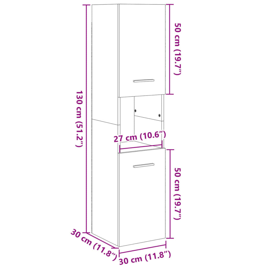 Badkamerkast 30x30x130 cm spaanplaat sonoma eikenkleurig