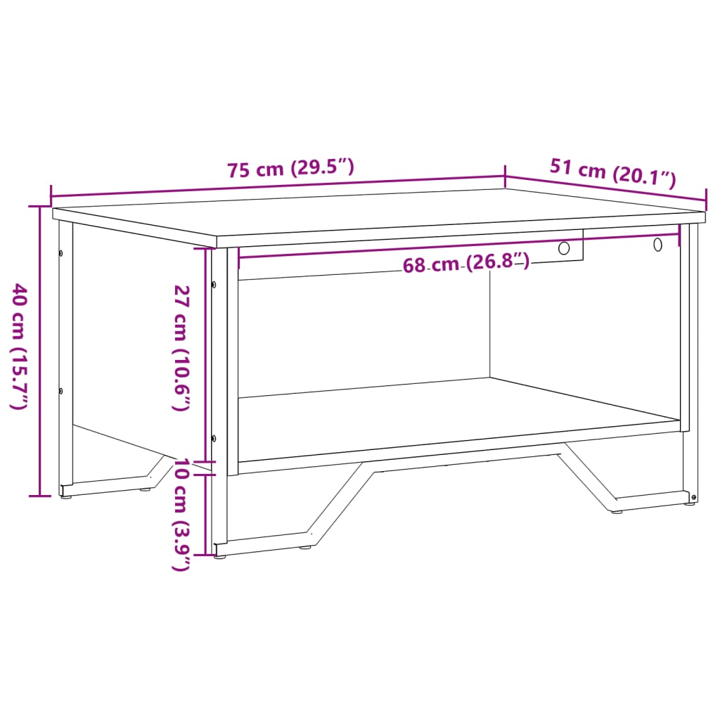 Salontafel 75x51x40 cm bewerkt hout zwart