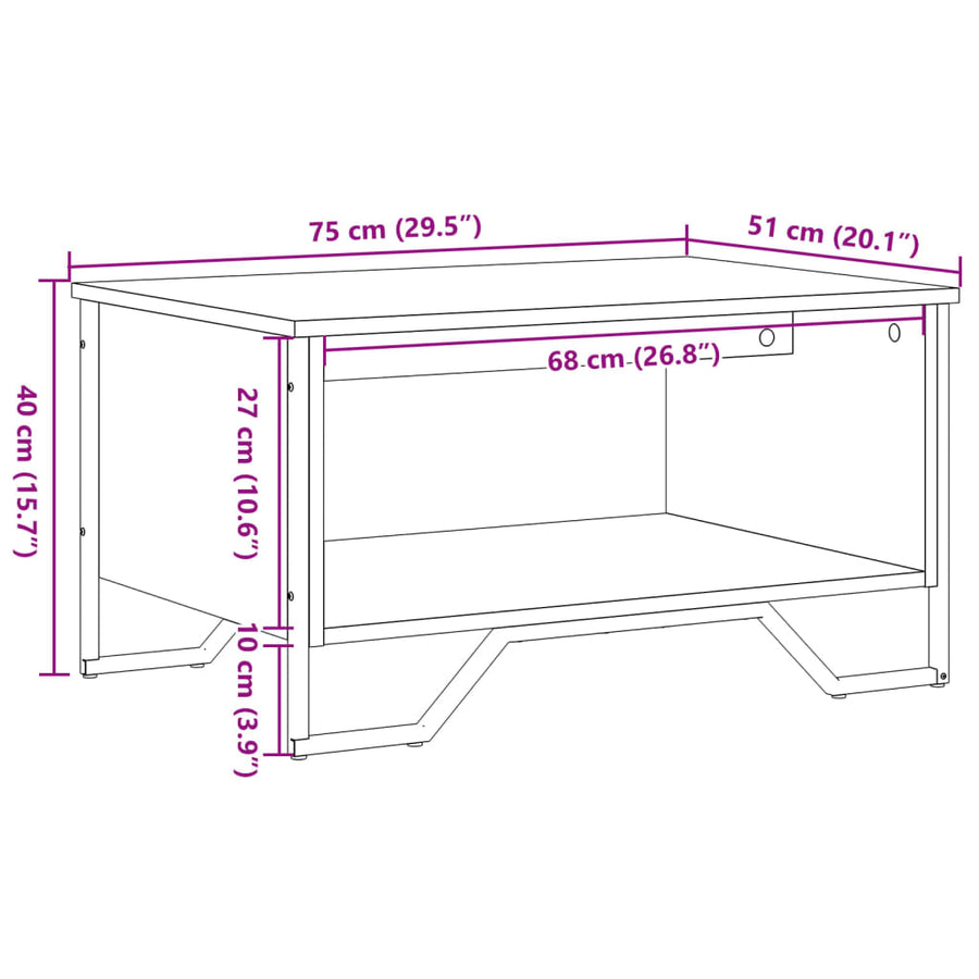 Salontafel 75x51x40 cm bewerkt hout bruin eikenkleur