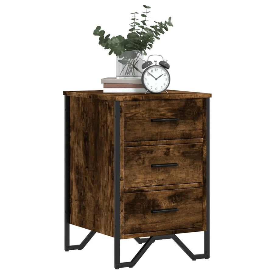 Nachtkastje 40x41x60 cm bewerkt hout gerookt eikenkleurig