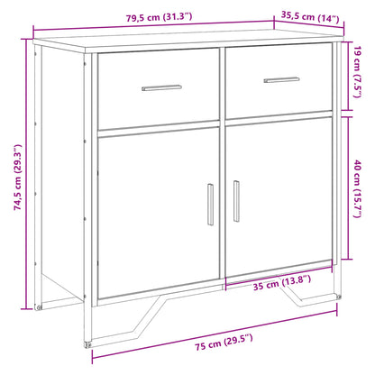 Dressoir 79.5x35,5x74,5 cm bewerkt hout grijs sonoma eikenkleur