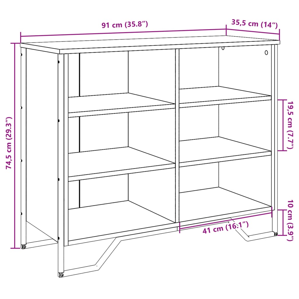 Dressoir 91x35,5x74,5 cm bewerkt hout gerookt eikenkleurig