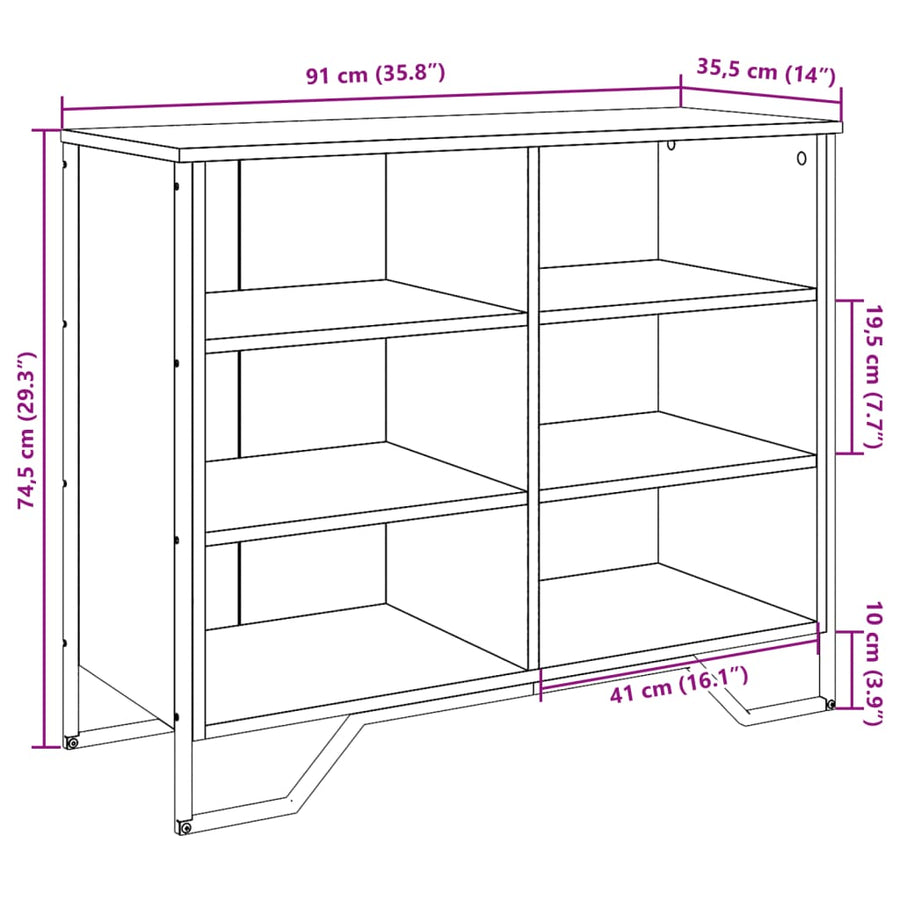 Dressoir 91x35,5x74,5 cm bewerkt hout bruin eikenkleur