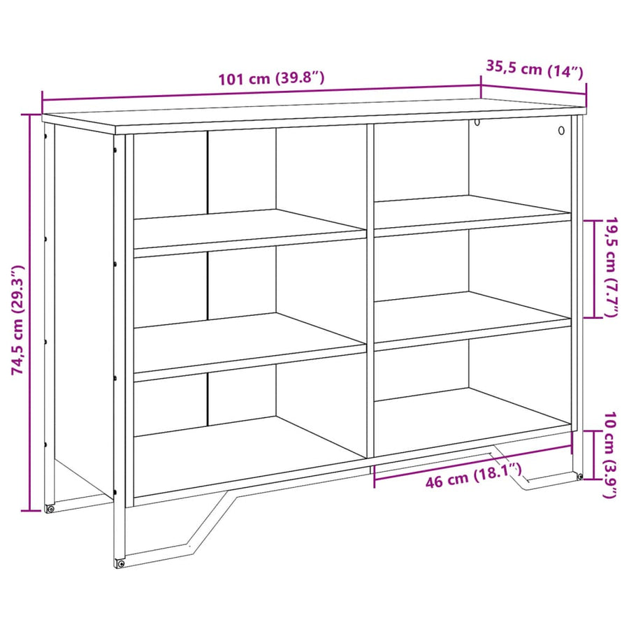 Dressoir 101x35,5x74,5cm bewerkt hout grijs sonoma eikenkleurig