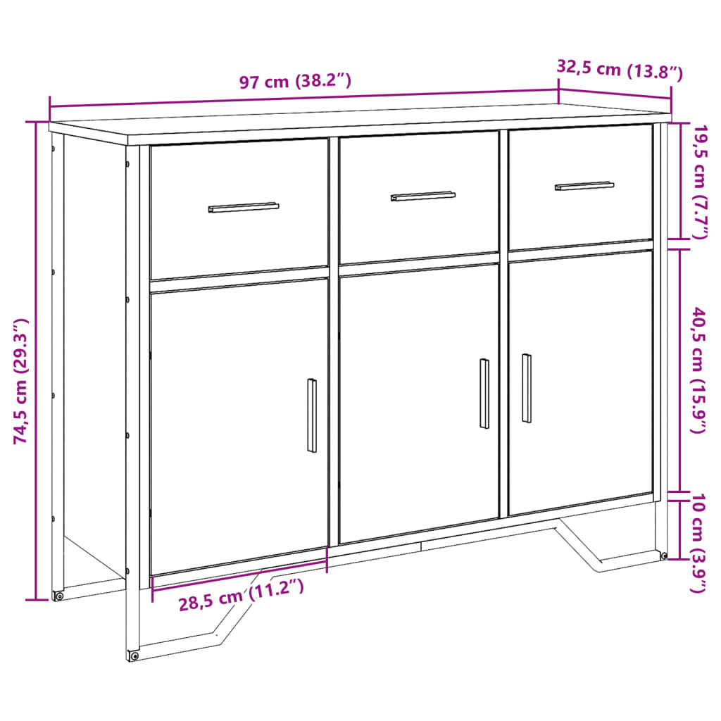 Dressoir 97x32,5x74,5 cm bewerkt hout sonoma eikenkleurig