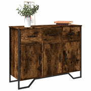 Sideboard 97x32.5x74.5 cm carved wood smoked oak-colored