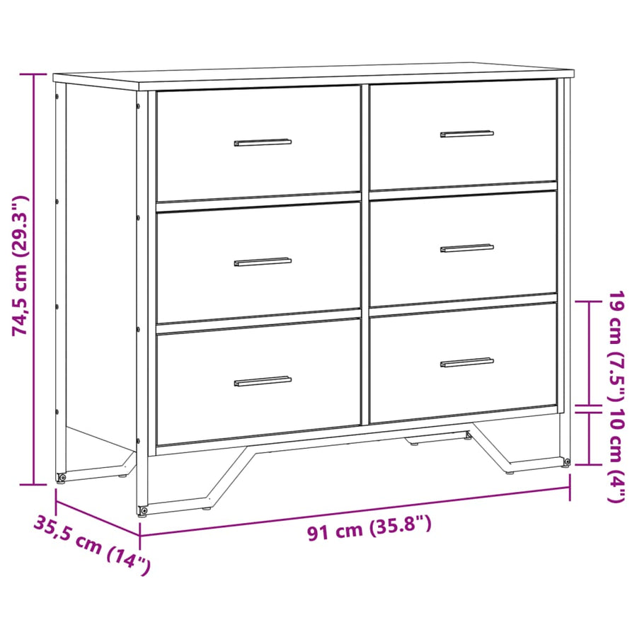 Ladekast 91x35,5x74,5 cm bewerkt hout sonoma eikenkleurig