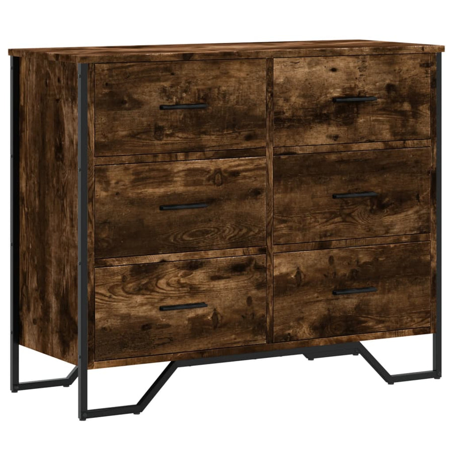 Ladekast 91x35,5x74,5 cm bewerkt hout gerookt eikenkleurig