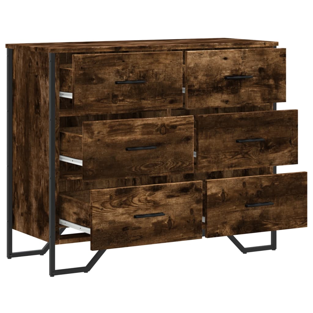 Ladekast 91x35,5x74,5 cm bewerkt hout gerookt eikenkleurig