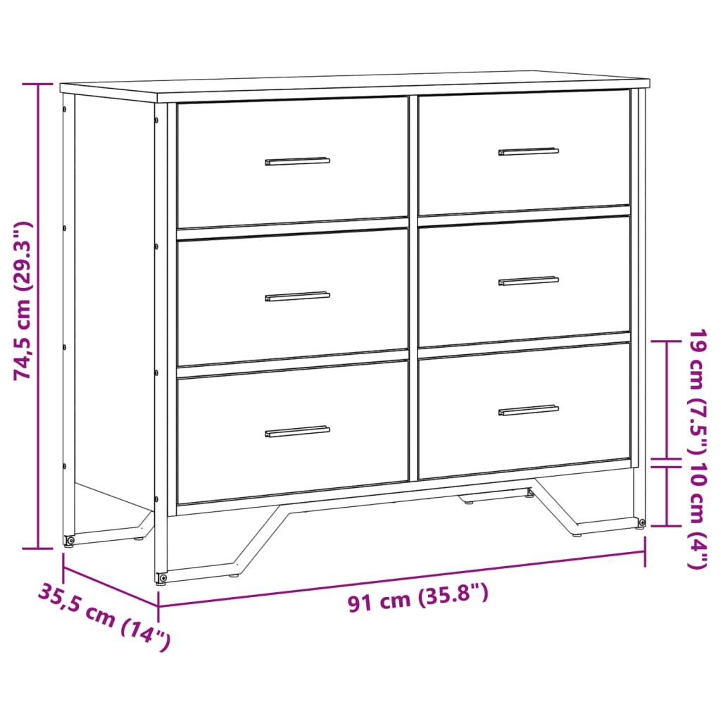 Ladekast 91x35,5x74,5 cm bewerkt hout gerookt eikenkleurig