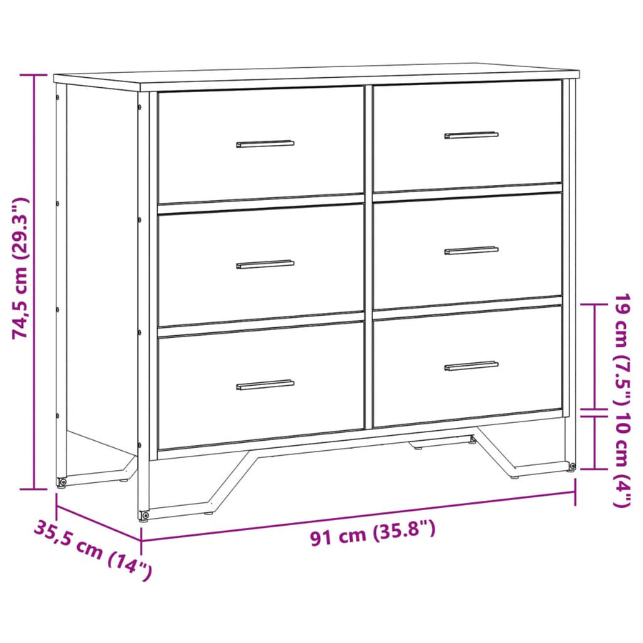Ladekast 91x35,5x74,5 cm bewerkt hout grijs sonoma eikenkleurig