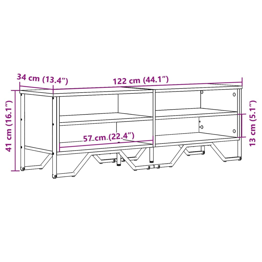Tv-meubel 122x34x41 cm bewerkt hout sonoma eikenkleurig