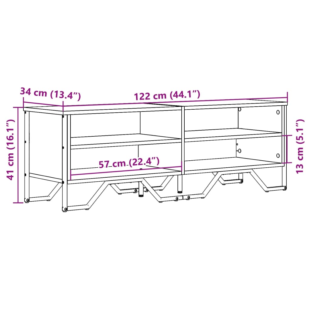 Tv-meubel 122x34x41 cm bewerkt hout gerookt eikenkleurig