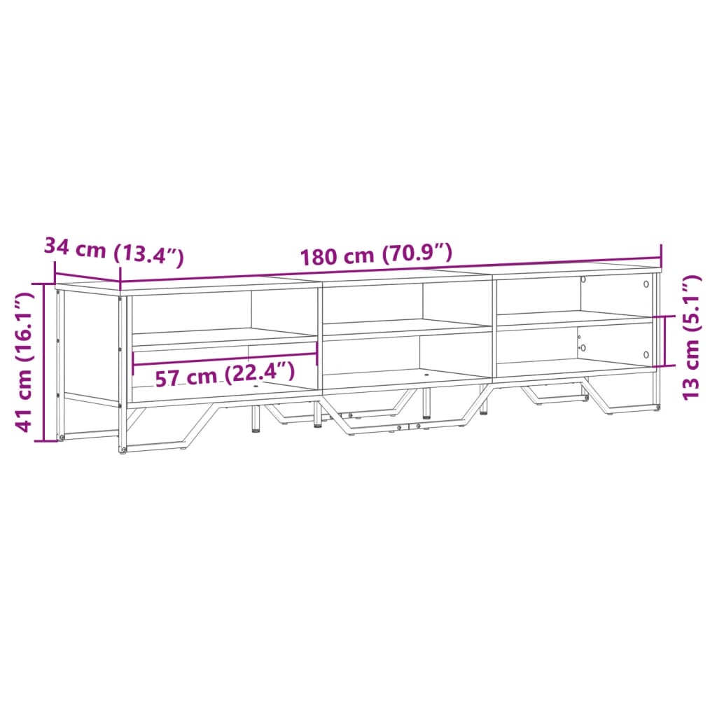 Tv-meubel 180x34x41 cm bewerkt hout grijs sonoma eikenkleurig