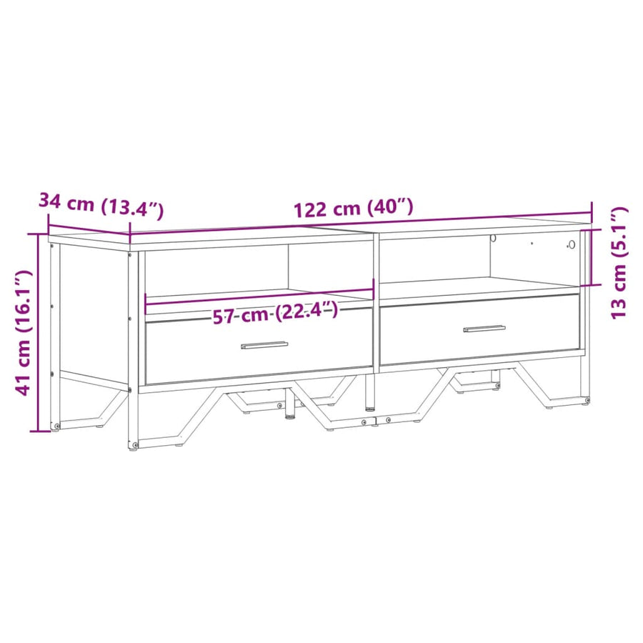 Tv-meubel 122x34x41 cm bewerkt hout sonoma eikenkleurig