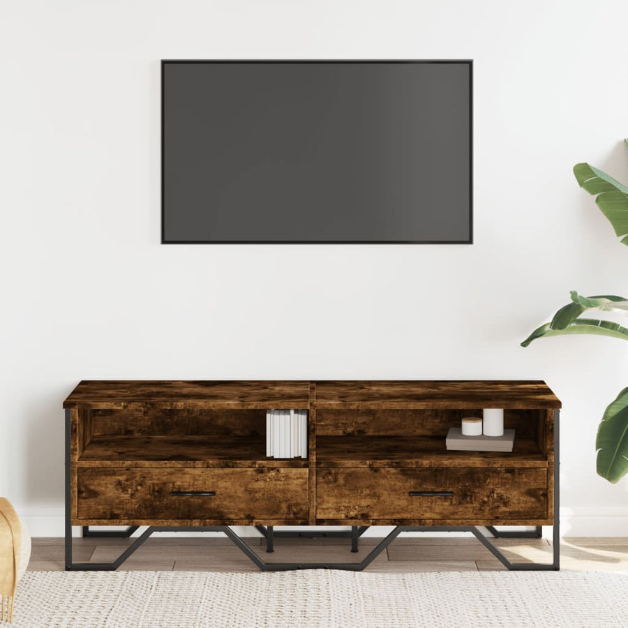 Tv-meubel 122x34x41 cm bewerkt hout gerookt eikenkleurig