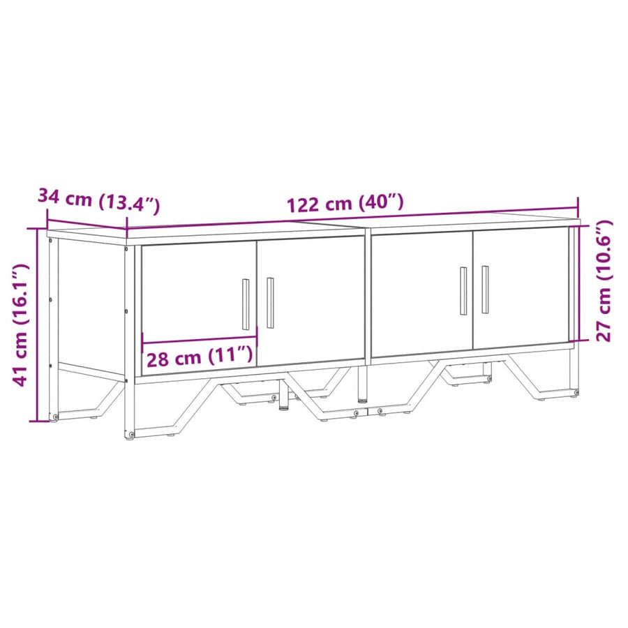 Tv-meubel 122x34x41 cm bewerkt hout gerookt eikenkleurig