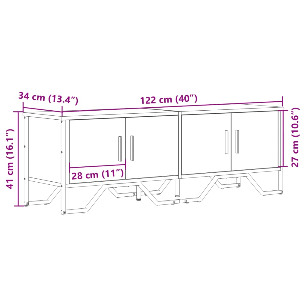 Tv-meubel 122x34x41 cm bewerkt hout bruin eikenkleurig
