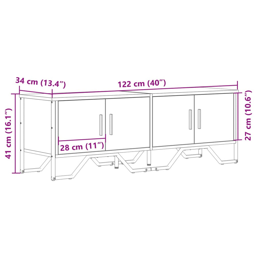 Tv-meubel 122x34x41 cm bewerkt hout bruin eikenkleurig