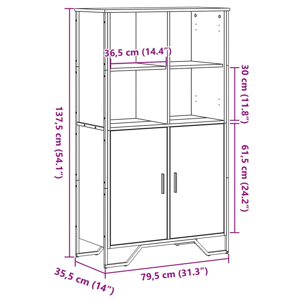 Hoge kast 79,5x35,5x137,5 cm bewerkt hout zwart