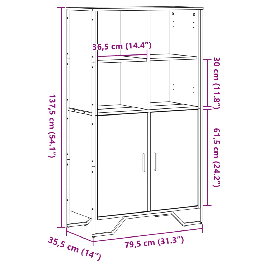 Hoge kast 79,5x35,5x137,5 cm bewerkt hout sonoma eikenkleurig