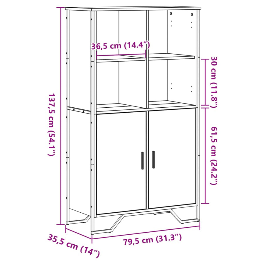 Hoge kast 79,5x35,5x137,5 cm bewerkt hout sonoma eikenkleurig