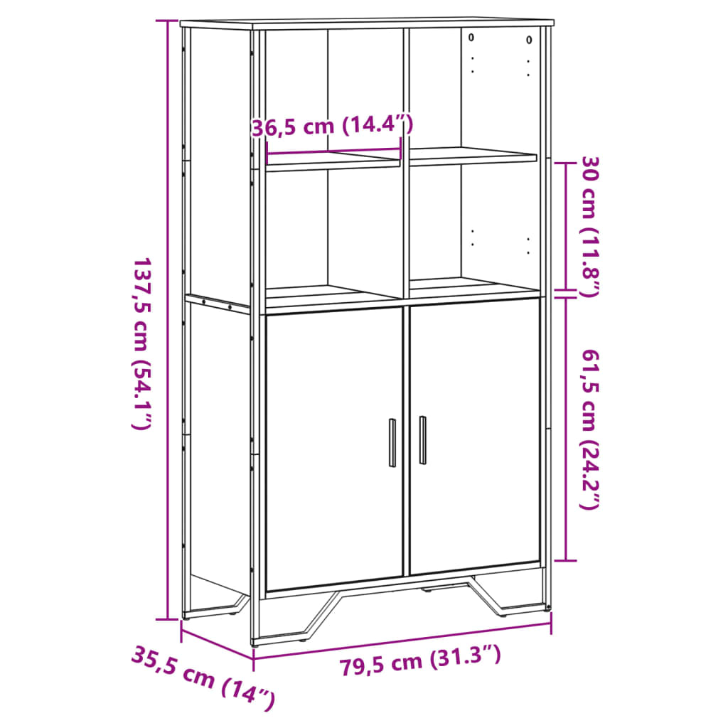 Hoge kast 79,5x35,5x137,5 cm bewerkt hout gerookt eikenkleurig