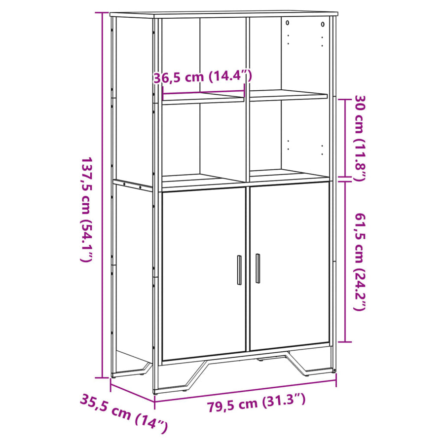 Hoge kast 79,5x35,5x137,5 cm bewerkt hout bruin eikenkleur